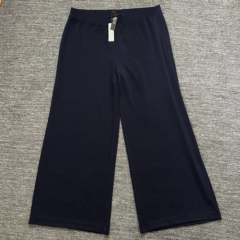 Chicos Travelers Pants Women XL 3 Blue Wide Leg Pull On Travel No Iron Nautical